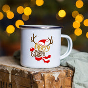Snowman Deer Print Enamel Coffee Mug