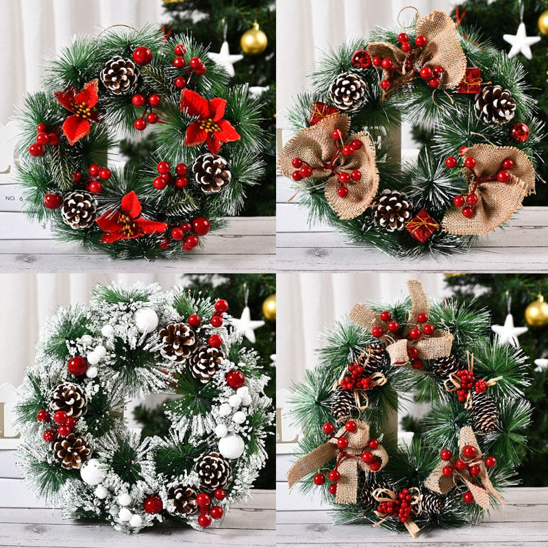Christmas Wreath Artificial Pinecone Red Berry Garland Hanging Ornaments Front Door Wall Decorations Merry Christmas Tree Wreath