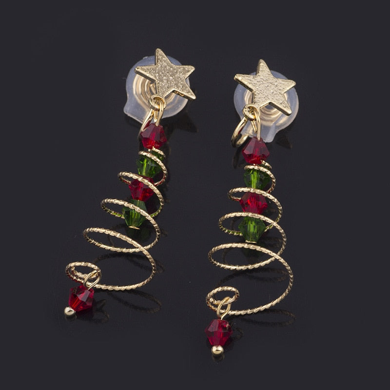 Christmas tree spiral earrings five-pointed star