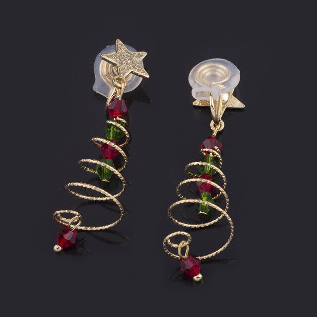 Christmas tree spiral earrings five-pointed star